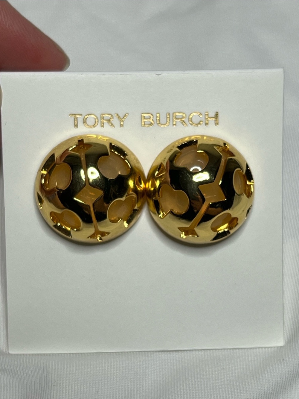 Tory Burch Shiny Gold Cutout Dome Stud Earrings